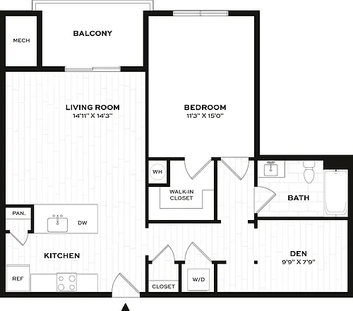 Floor plan 1 Bed/1 Bath Den-C3