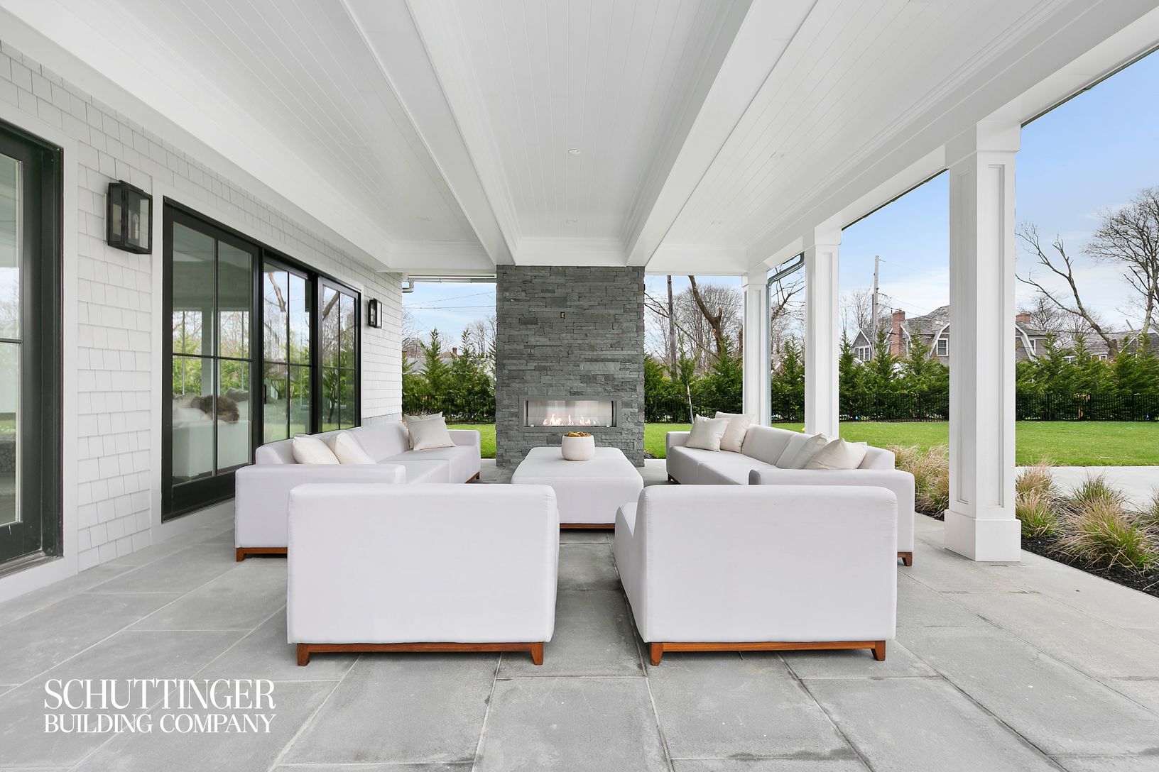  Outdoor Linear Fireplace with Stacking Stone