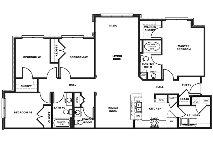 Floor plan 4 Bedroom 2 Bath Patio
