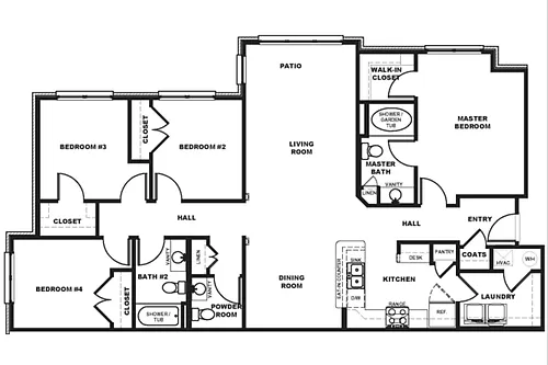 Floor plan 4 Bedroom 2 Bath Patio