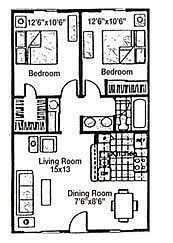 Floor plan 2 Bdr/1 Bath
