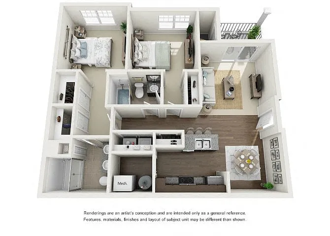 Floor plan Waterford, 2 Bed, 2 Bath