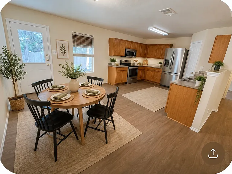 Kitchen with under cabinet lights. Refrigerator not included in rental.
