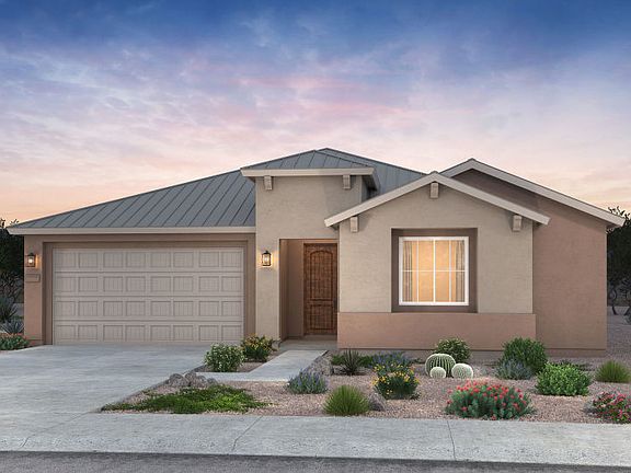 Exterior rendering of the Stella shown in design style A featuring a two-car garage.