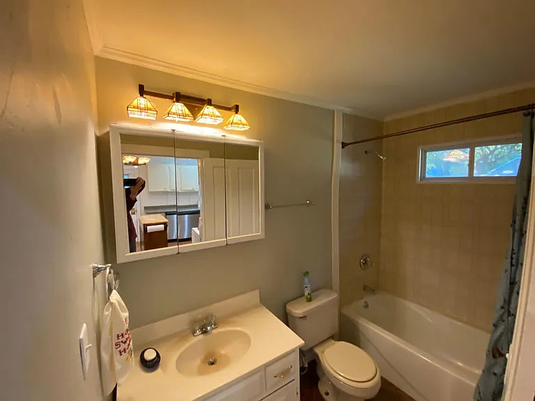 The bathroom off the kitchen