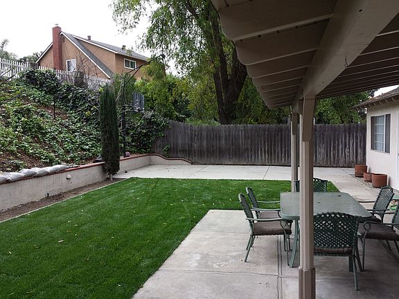 Backyard w/ basketball court, covered patio & table