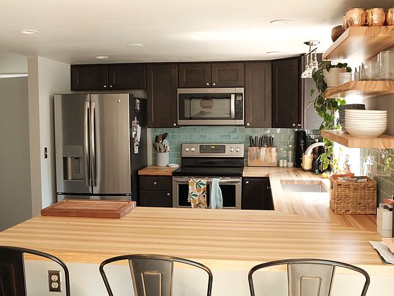 View of kitchen from dining room
