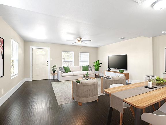 This image shows a virtually furnished space. This space come unfurnished.