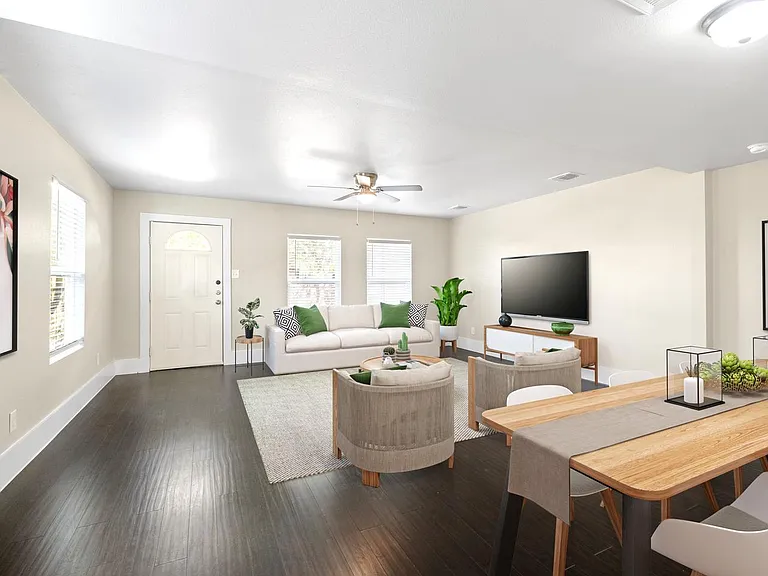 This image shows a virtually furnished space. This space come unfurnished.