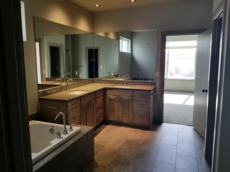 Quartz countertops throughout.