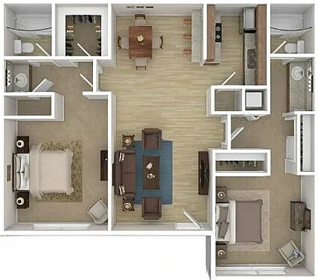 Explore the inviting layout of our deluxe 2-bedroom apartment, perfect for comfortable living. Explore the inviting layout of our deluxe 2-bedroom apartment, perfect for comfortable living.