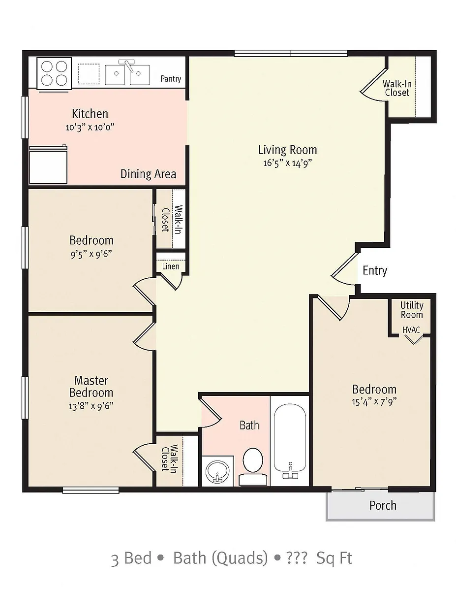 Floor plan 3 Bedroom 1 Bath - C1R