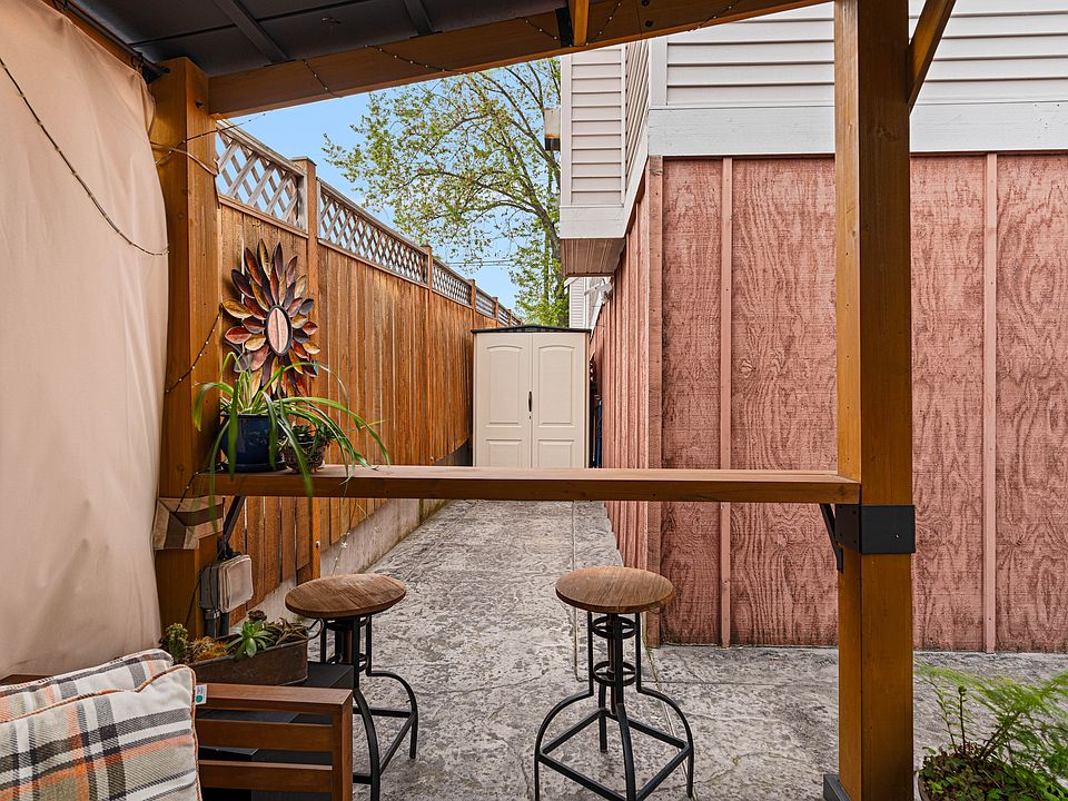 Private patio with built-in bar_ideal for morning coffee, evening cocktails, or adding a hot tub for year-round relaxation. Additional storage shed in the back.