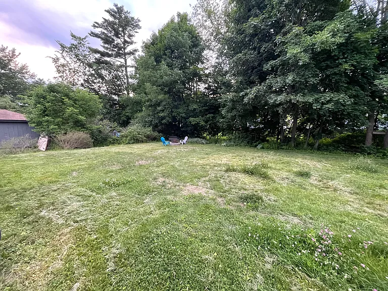 Large backyard with firepit.
