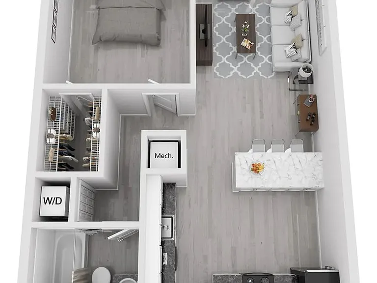 A photo of our 1x1 floor plan, The Tony.