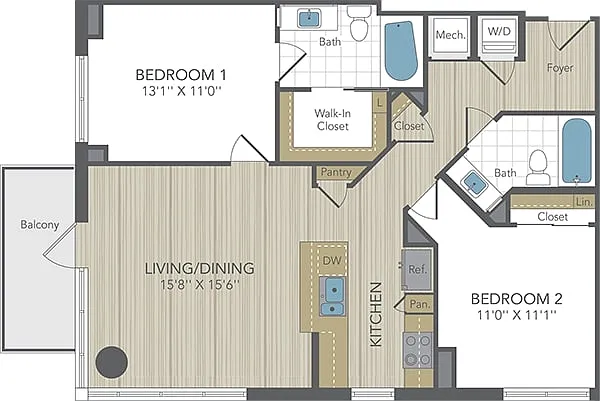 Floor plan 2 Bed 2 Bath Sm/Med