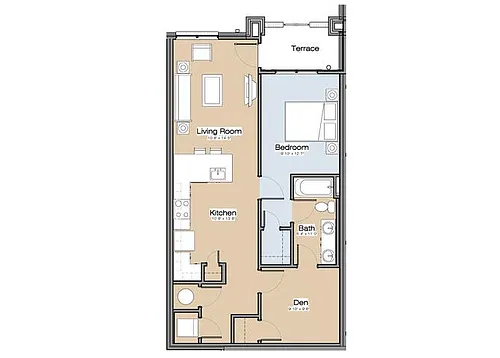 Floor plan Floor Plan E1 Two Bedroom / One Bath