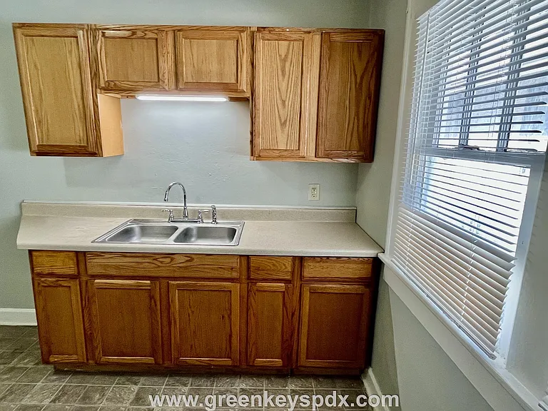 Kitchen with oak cabinets
