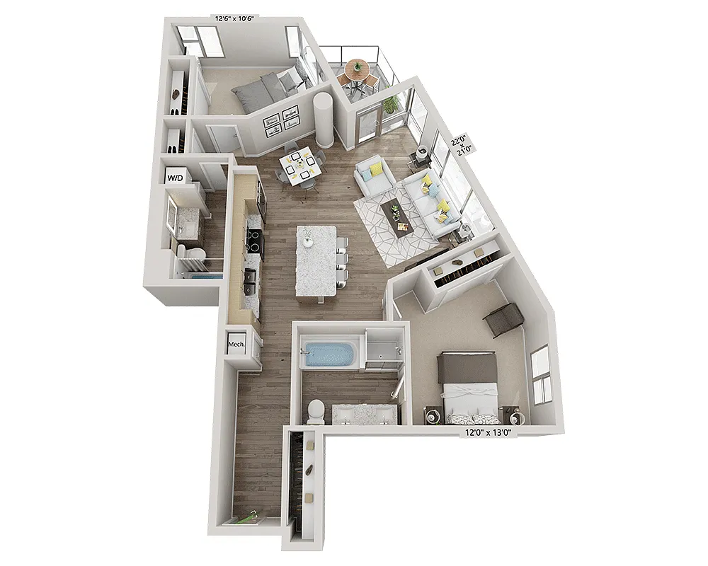 Floor plan Two Bedroom B2U