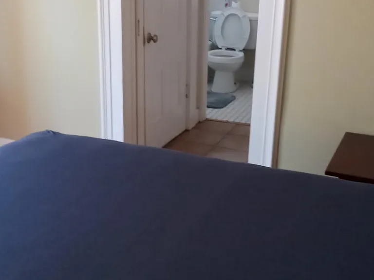 Private bedroom furnished with full bed, desk and night stand. Bath across hallway. door is a largebstorage closet.