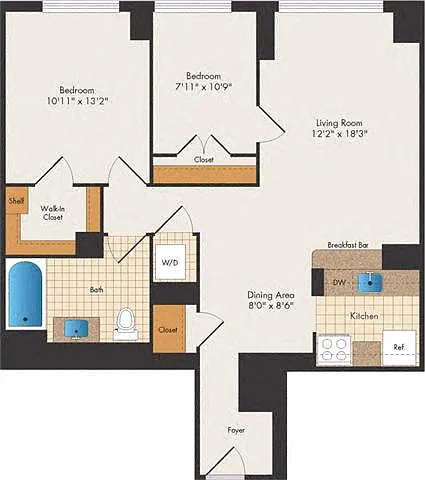 Floor plan South Kenfield - 2 Bed 1 Bath