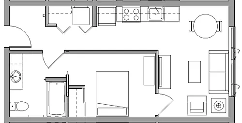 Floor plan 1X1A - 1 BEDROOM - 1 BATH