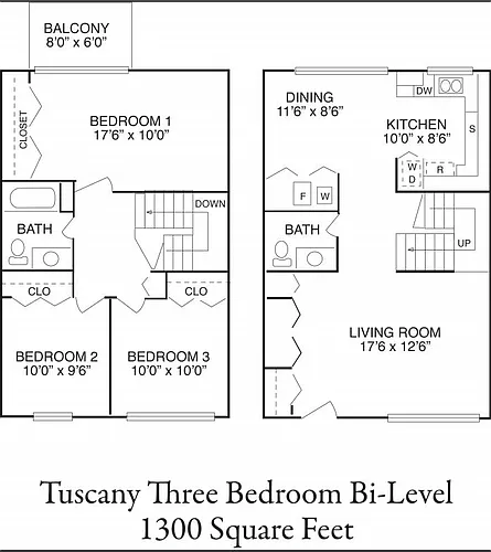 Floor plan 3 bedroom bi-level townhome