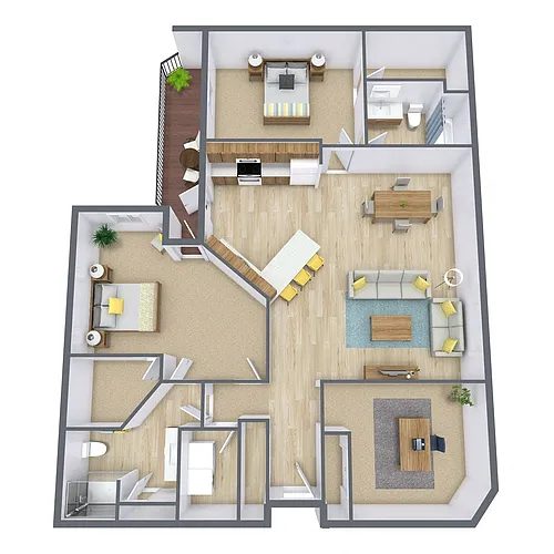 Floor plan Two Bedroom With Den 2175B