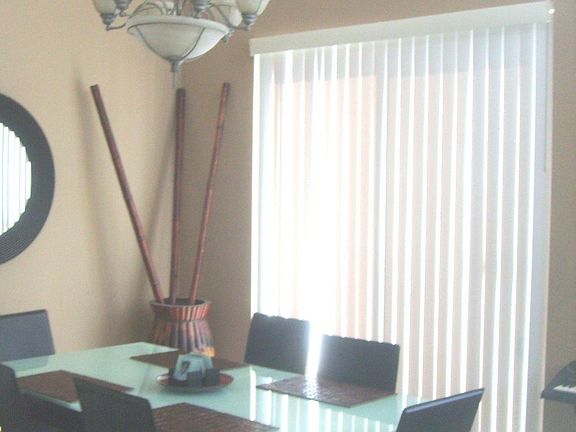 Dining room with high ceilings