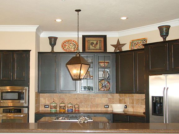 Close up of custom cabinets/lighting