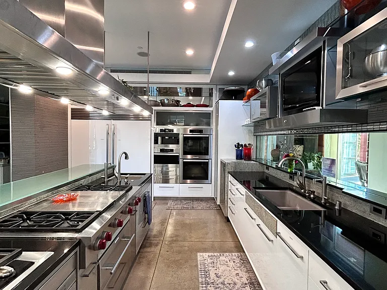 kitchen with all top of the line appliances, stover 2 ovens, 2 dishwashers, espresso machine, built in food steamer, warmer oven and grill
