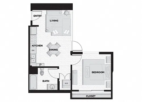 Floor plan 1 Bed - 1 Bath Q
