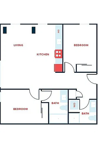 Floor plan 2 Bed, 2 Bath - Apt J