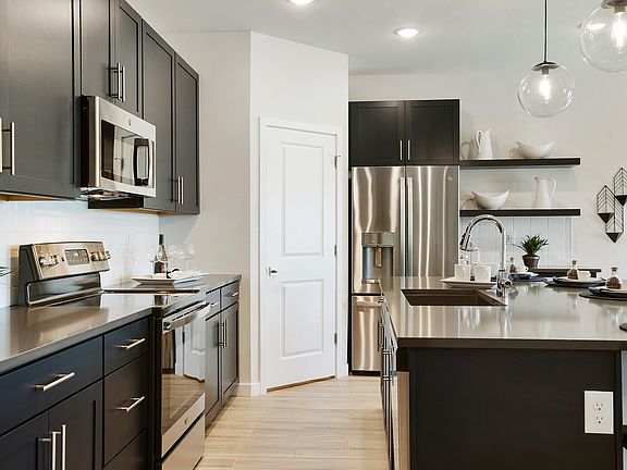 Wood-like tile flooring in kitchen