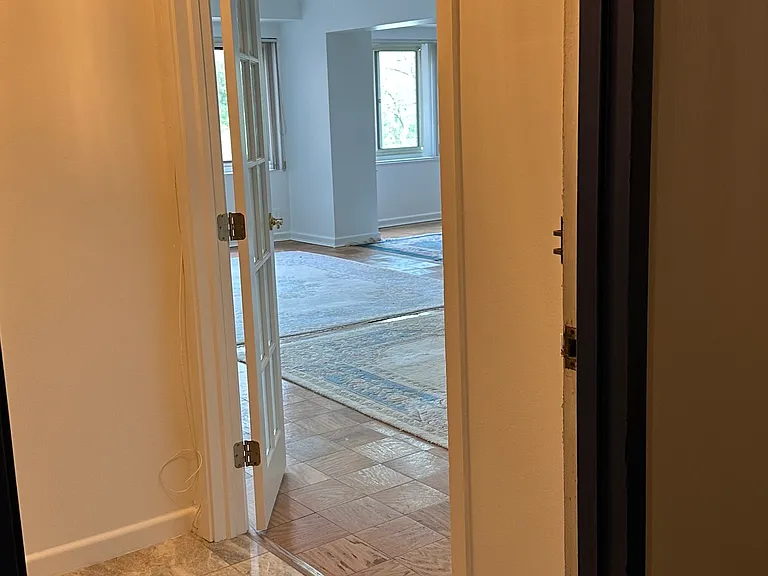 View of entrance from building hallway.