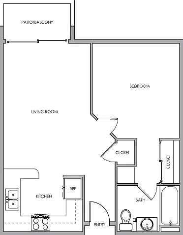 2D One-bedroom, one-bathroom floor plan 2D One-bedroom, one-bathroom floor plan