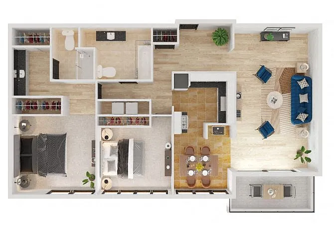 Floor plan 2 Bed 2 Bath A