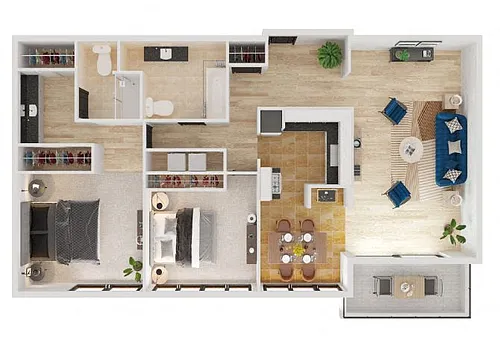 Floor plan 2 Bed 2 Bath A