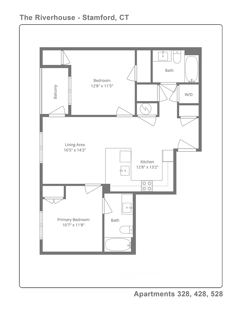 Floor plan 328 Balcony Gray Kitchen Cabinets
