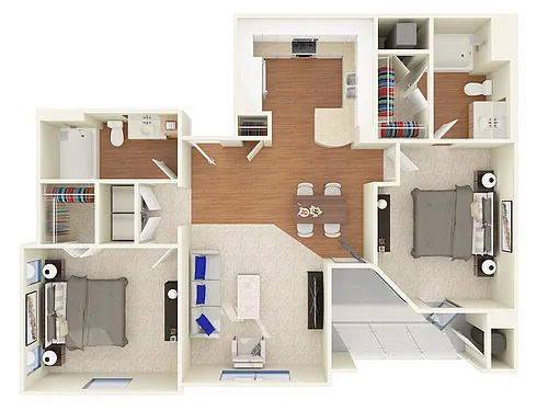 Floor plan Two Bedroom Two Bath Model C