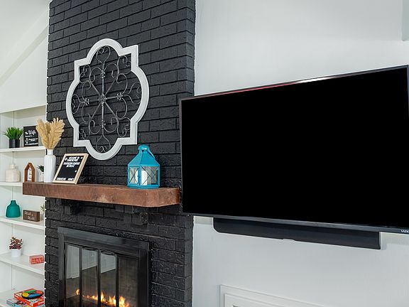Fireplace and 55in smart tv