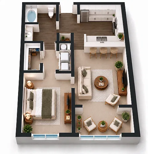 Floor plan 1 Bedroom, 1 Bathroom W/Sunroom - Renovated