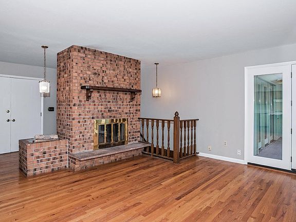 Brick wood burning fireplace