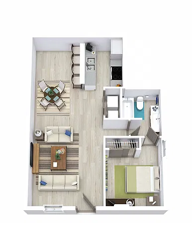 Floor plan 1 Bed 1 Bath 718