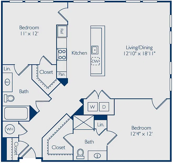 Floor plan 2 Bed 2 Bath B2F