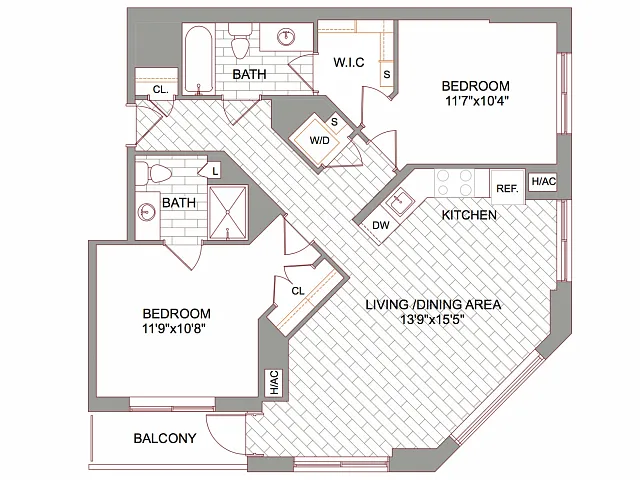 Floor plan 2x2 Furnished (30-day stay available)