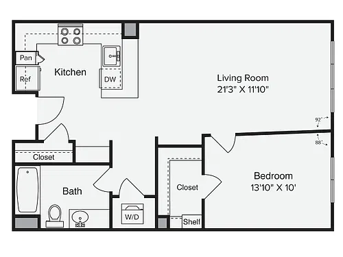 Floor plan 1 Bed 1 Bath - 1C & 1C-1