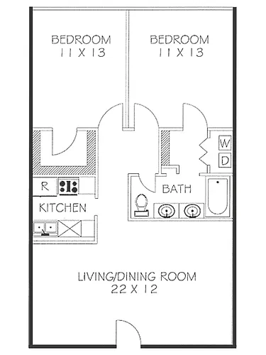 Floor plan 2 Bedroom 1.25 Bath