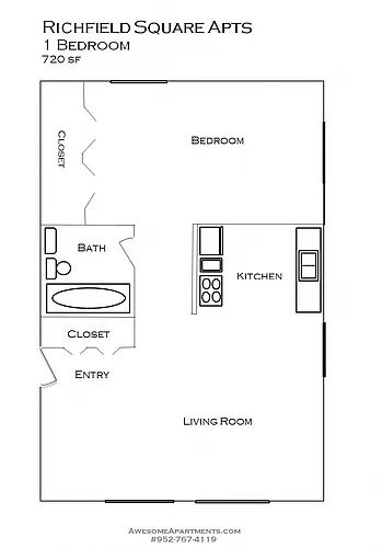 Floor plan Medium 1 Bedroom (Renovated)