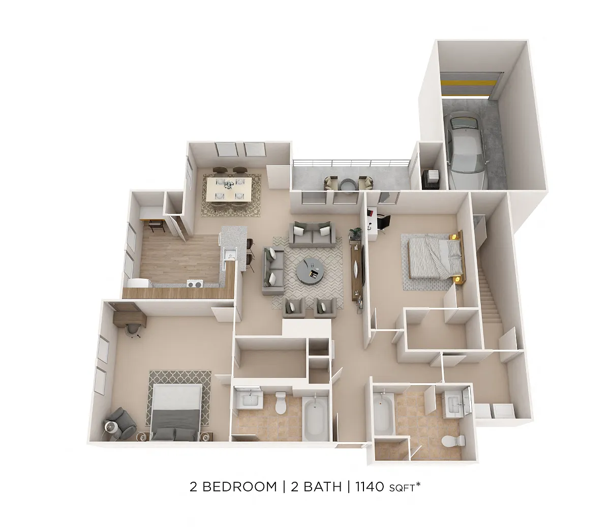 Floor plan Two Bedroom 2 Bath-1140 sqft